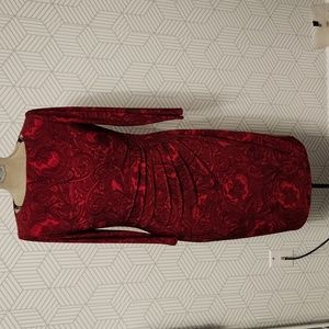 Lauren Ralph Lauren Red Paisley Midi Dress Stretch Rouching | Women's Size 6